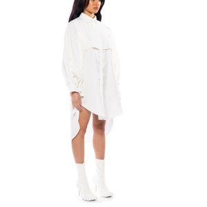 AKIRA ONE STEP CLOSER OVERSIZED POPLIN BUTTON DOWN DRESS SIZE S/M